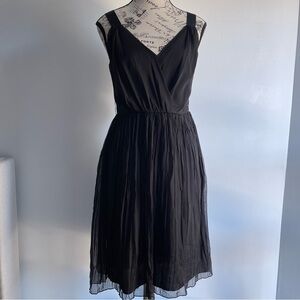 Alberta Ferretti Silk Pleated V-neck Little Black Dress